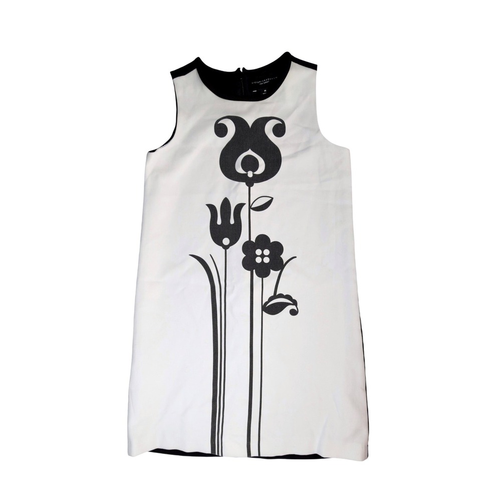 Victoria Beckham Dress Girls M White Black Excellent Floral Mod Shift Sleeveless